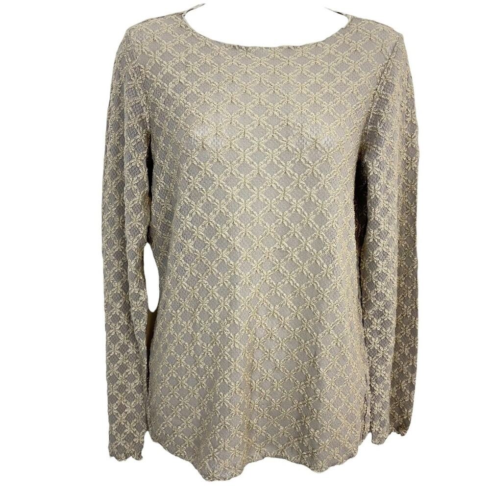 CUT LOOSE Gray Taupe Ivory Sheer Long Sleeve Lagenlook Top Shirt Blouse Medium